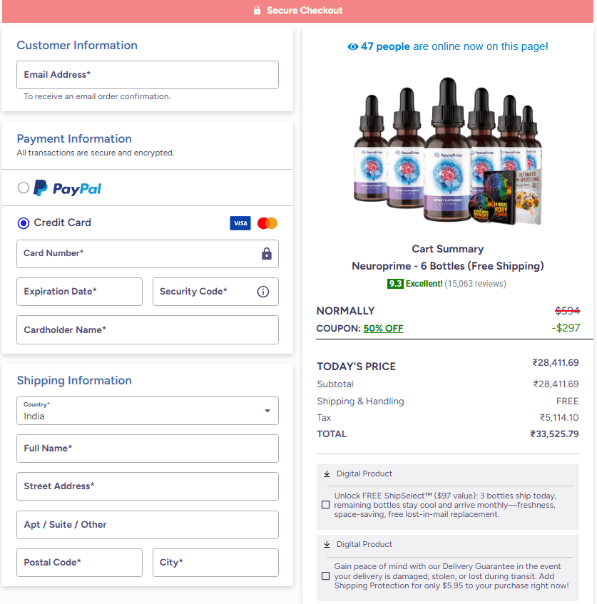 NeuroPrime CheckOut Page